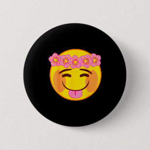 Emoji Flower Crown Tongue Yellow Smile Face 6 Cm Round Badge