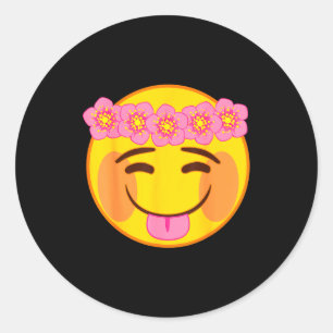 Emoji Flower Crown Tongue Yellow Smile Face Classic Round Sticker