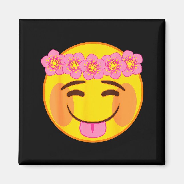 Emoji Flower Crown Tongue Yellow Smile Face  Magnet (Front)