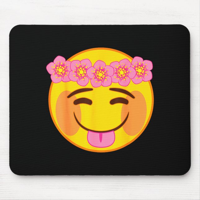 Emoji Flower Crown Tongue Yellow Smile Face  Mouse Pad (Front)