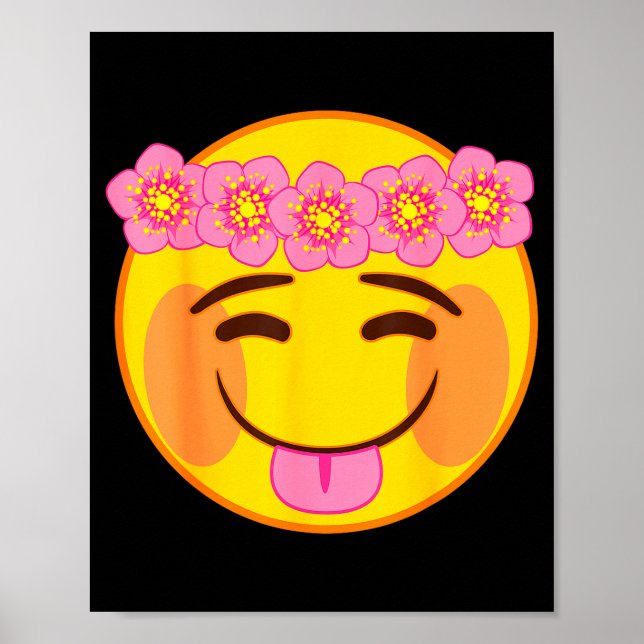 Emoji Flower Crown Tongue Yellow Smile Face  Poster (Front)