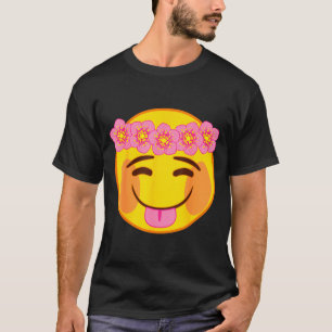 Emoji Flower Crown Tongue Yellow Smile Face  T-Shirt
