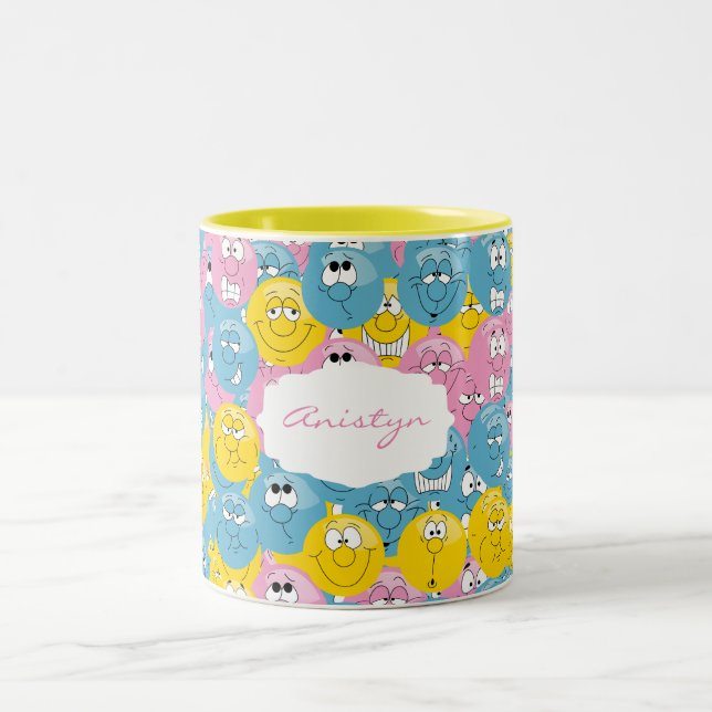 Emoji Fun Design Pattern Two-Tone Coffee Mug (Center)