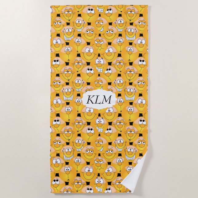 Emoji 😊 Funny Yellow Faces Beach Towel (Front)