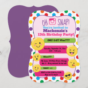 Emoji Girl's Teen Tween Birthday Invite Die Cut