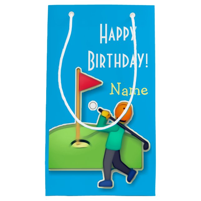 Emoji golf Happy Birthday light blue Small Gift Bag (Front)