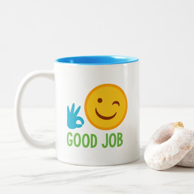 Emoji Good Job Two-Tone Coffee Mug (With Donut)