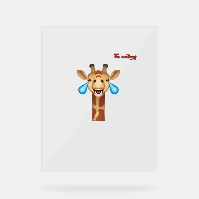 emoji happy crying giraffe face   acrylic sign (Front)