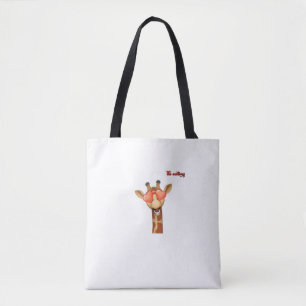 emoji happy love eyes giraffe face tote bag
