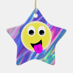 emoji hologram ceramic ornament