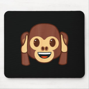 Emoji Monkey Holding Ears Yellow Smile Face Mouse Pad
