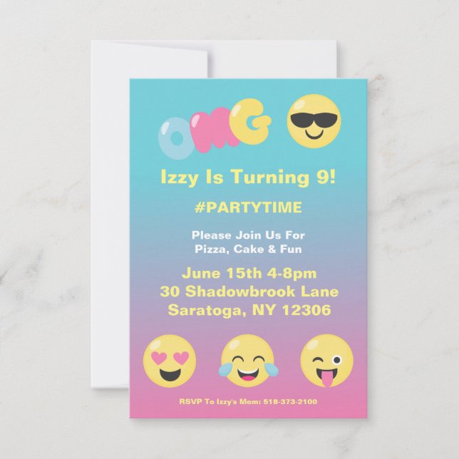 Emoji Ombre Girly Birthday Invitation (Front)