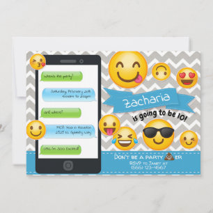 Emoji Party Birthday Invitations Blue Boys