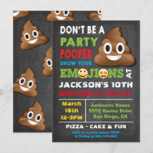Emoji Party Pooper Boys Birthday Party Invitation