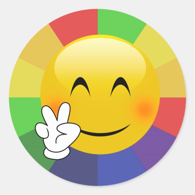 Emoji Peace Sign Rainbow Burst Stickers (Front)