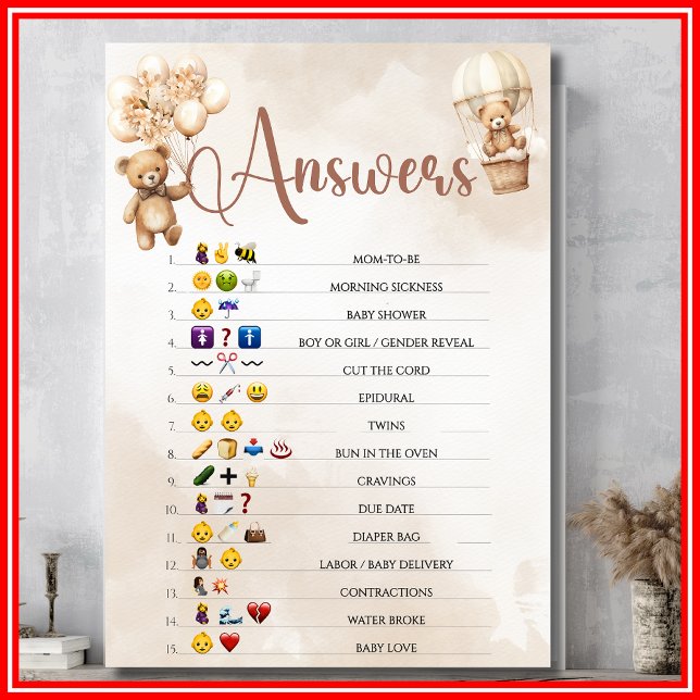 EMOJI PICTIONARY Baby Shower Game Watercolor Bear  Invitation (Creator Uploaded)