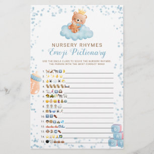 Emoji Pictionary Boy Bear Blue Baby Shower Game