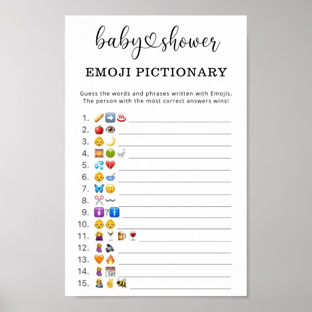 Emoji picture game baby shower poster (Front)