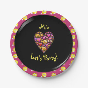 EMOJI Pink Black Girls Love Emoticons Party Paper Plate