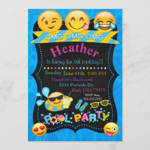 Emoji Pool Party Birthday Invitation