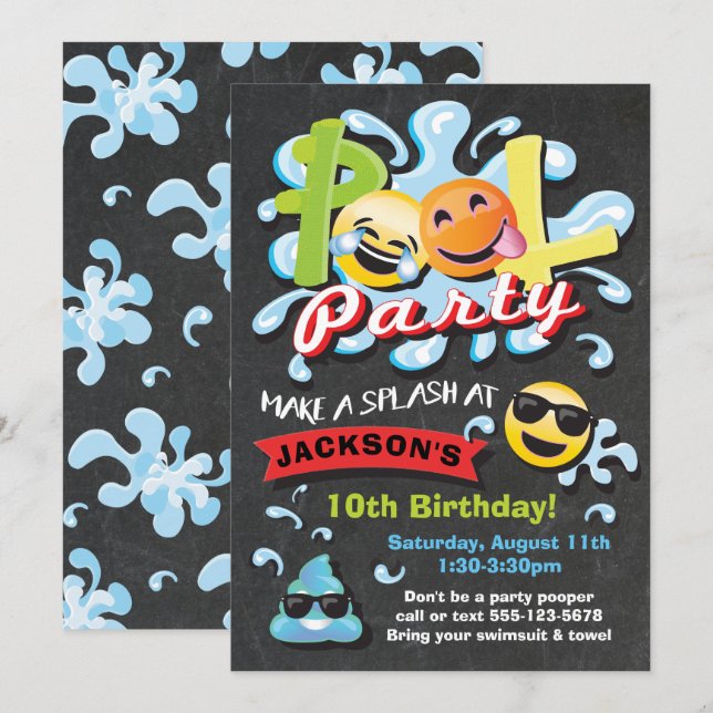 Emoji Pool Party Birthday Invitation (Front/Back)