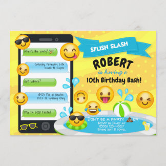 Emoji Pool Party Birthday Invitations