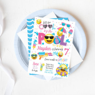 Emoji Pool Party Invitation, Summer Birthday Invitation