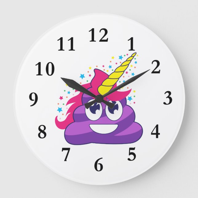 Emoji Purple Unicorn Poop Large Clock (Front)