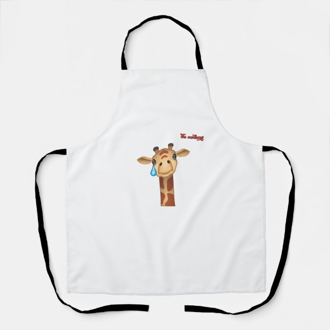 emoji sad crying giraffe face   apron (Front)