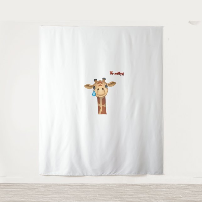 emoji sad crying giraffe face   tapestry (Front)