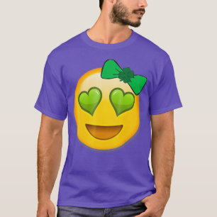 Emoji Saint Patricks Day Girls Green Heart Eyes T-Shirt