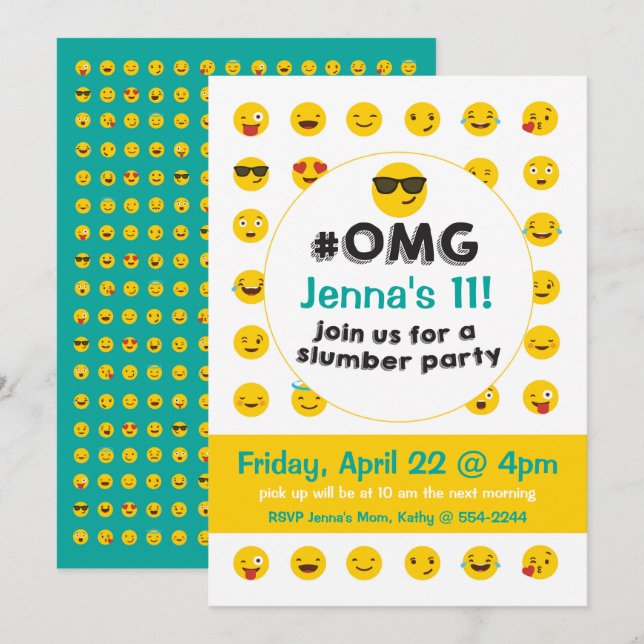 Emoji Slumber Party Invitation (Front/Back)