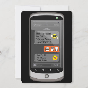 Emoji Smart Phone Texting Funny Kids Birthday M/F Invitation