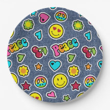 Emoji Smile Denim Girls Birthday Party Plates