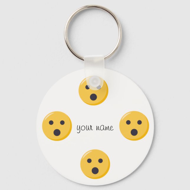 Emoji Surprised Face  and '' Your Name Here " Key Ring (Front)