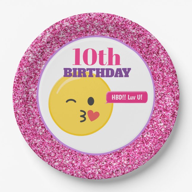 Emoji Teen Birthday Pink Glitter Paper Plates (Front)