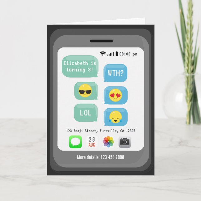 Emoji theme Virtual Birthday Party Invitation (Front)