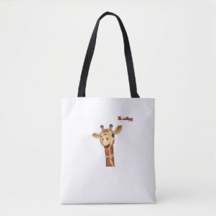 emoji winking tongue out giraffe face   tote bag
