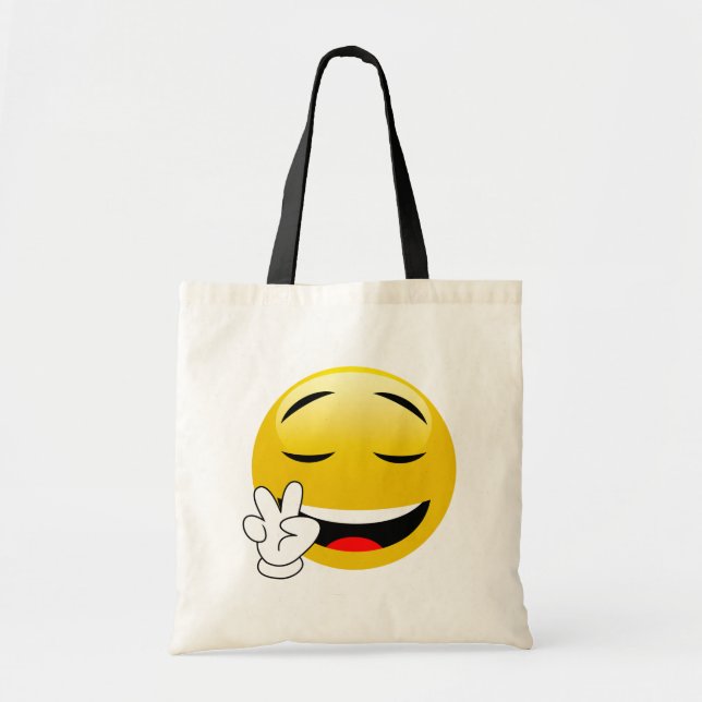 Emoji With Peace Sign Hands Tote Bag (Front)