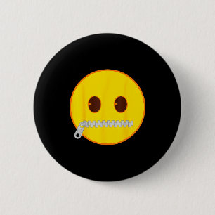 Emoji Zip Zipper Mouth Yellow Smile Face 6 Cm Round Badge