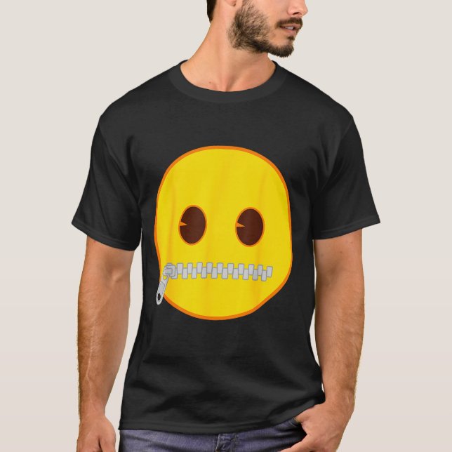 Emoji Zip Zipper Mouth Yellow Smile Face  T-Shirt (Front)