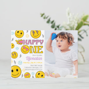 Emojis First Birthday Invitation With Photo
