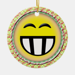 EMOTICON BIG TOOTHY FACE CERAMIC TREE DECORATION