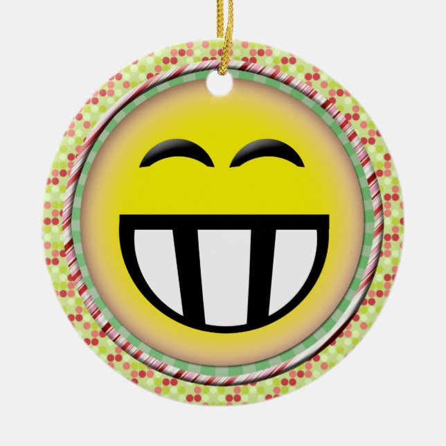 EMOTICON BIG TOOTHY FACE CERAMIC TREE DECORATION (Front)
