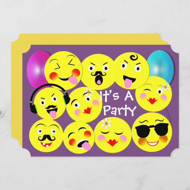 Emoticon Funny Cute Trendy Faces Party Invitation (Front/Back)