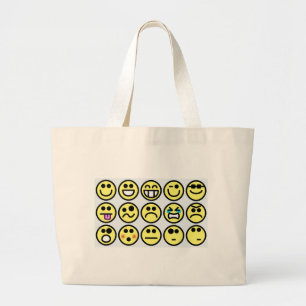 emoticon happy face large tote bag