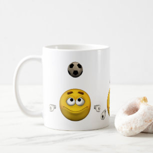 Emoticon plays football, cartoon style coffee mug