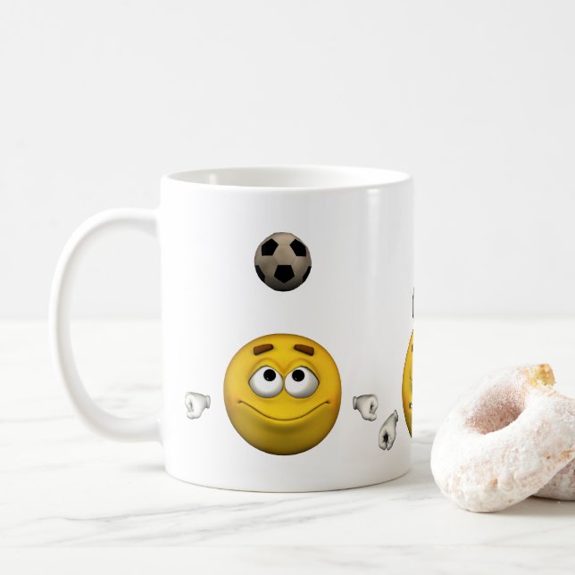 Emoticon plays football, cartoon style coffee mug (With Donut)