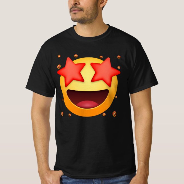 Emoticon Star Struck Star Eyes Smiling Face Starry T-Shirt (Front)