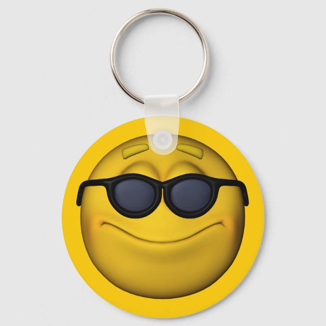 Emoticon With Sunglasses Key Ring (Front)